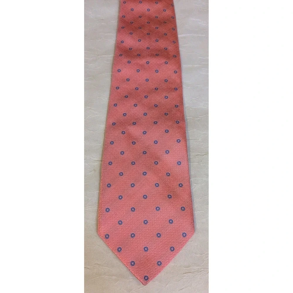 Thomas Pink Tie Silk Neck Polka Dots Blue Circles Textured Mens Necktie Morocco